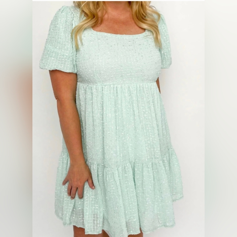 Mint puff sleeve dress
